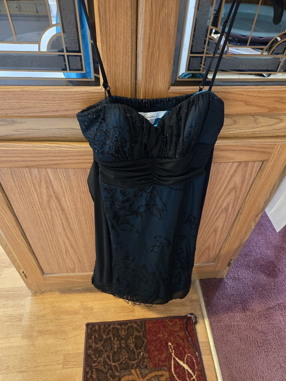 Elegant Black Beaded Chemise Dress Forest Green Tone